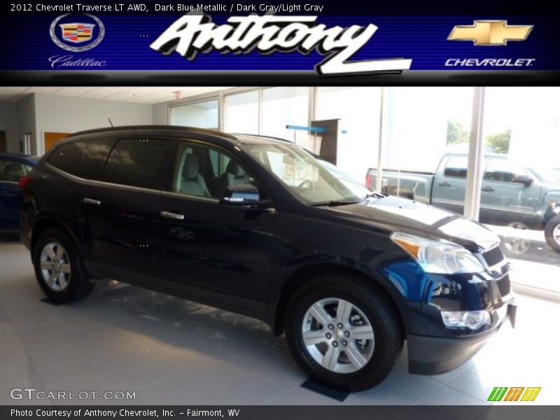 Dark Blue Metallic / Dark Gray/Light Gray 2012 Chevrolet Traverse LT AWD