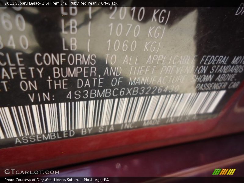 Ruby Red Pearl / Off-Black 2011 Subaru Legacy 2.5i Premium