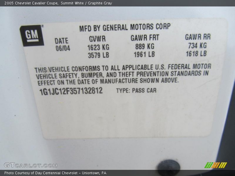Summit White / Graphite Gray 2005 Chevrolet Cavalier Coupe