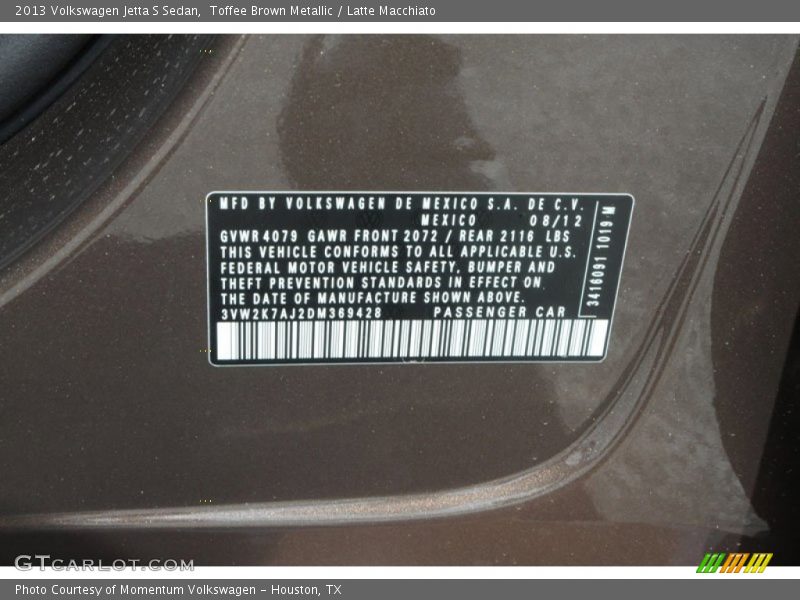 Toffee Brown Metallic / Latte Macchiato 2013 Volkswagen Jetta S Sedan
