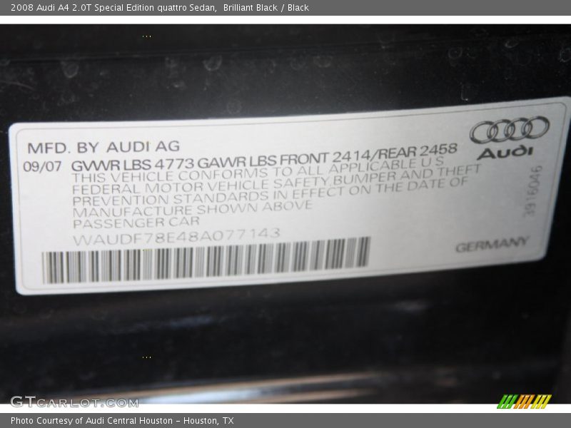 Brilliant Black / Black 2008 Audi A4 2.0T Special Edition quattro Sedan