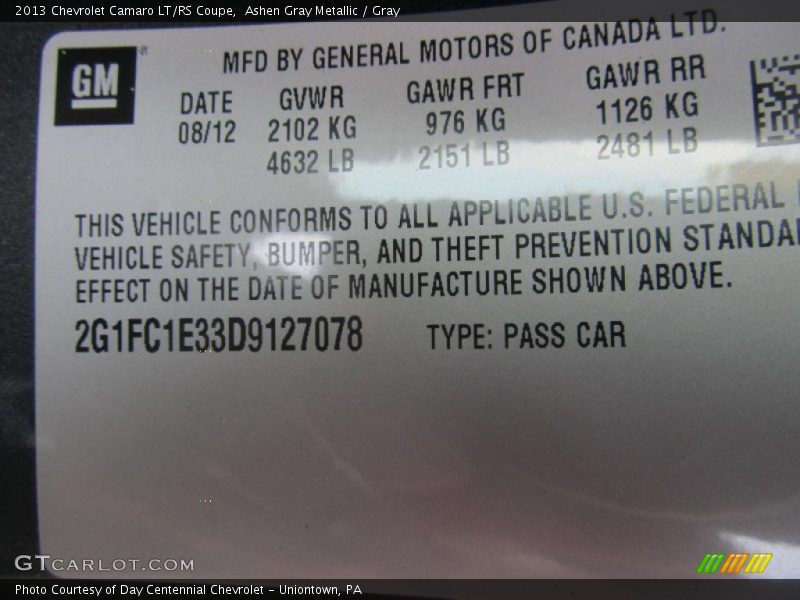 Ashen Gray Metallic / Gray 2013 Chevrolet Camaro LT/RS Coupe