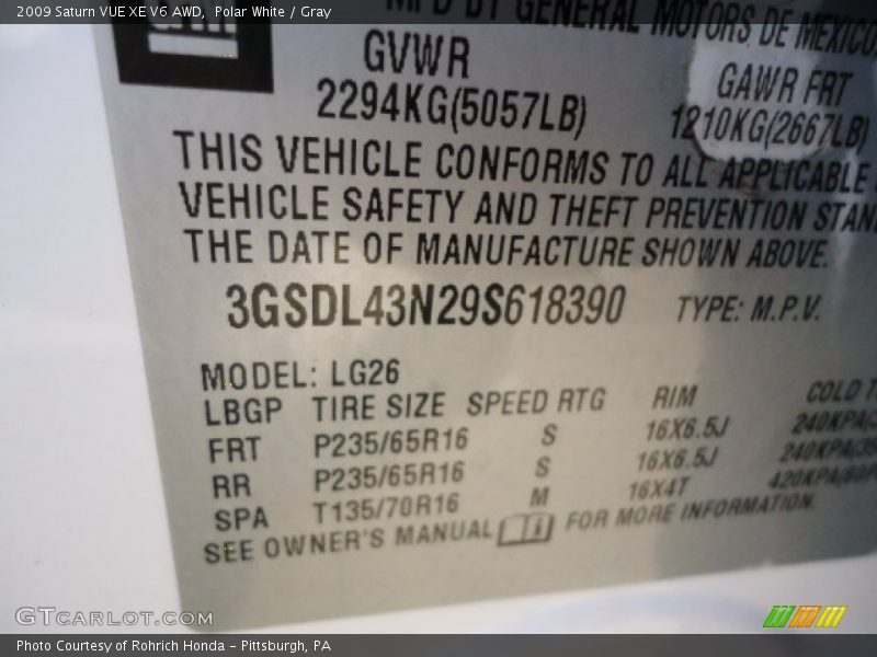 Polar White / Gray 2009 Saturn VUE XE V6 AWD