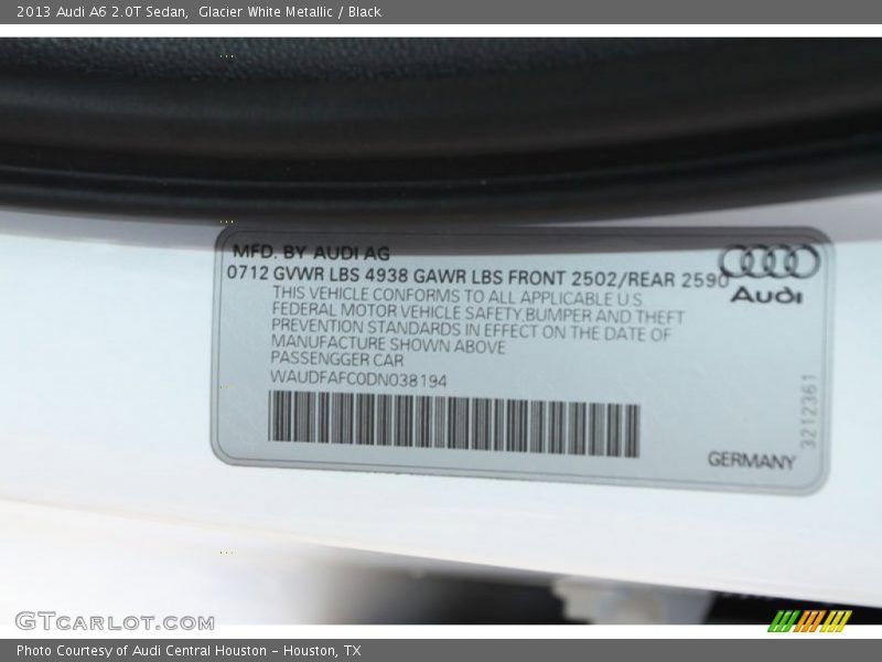 Glacier White Metallic / Black 2013 Audi A6 2.0T Sedan