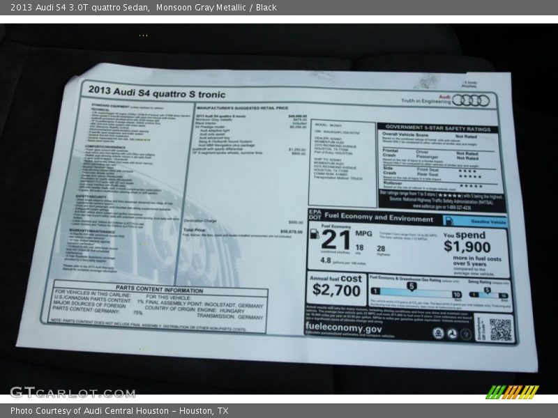 2013 S4 3.0T quattro Sedan Window Sticker