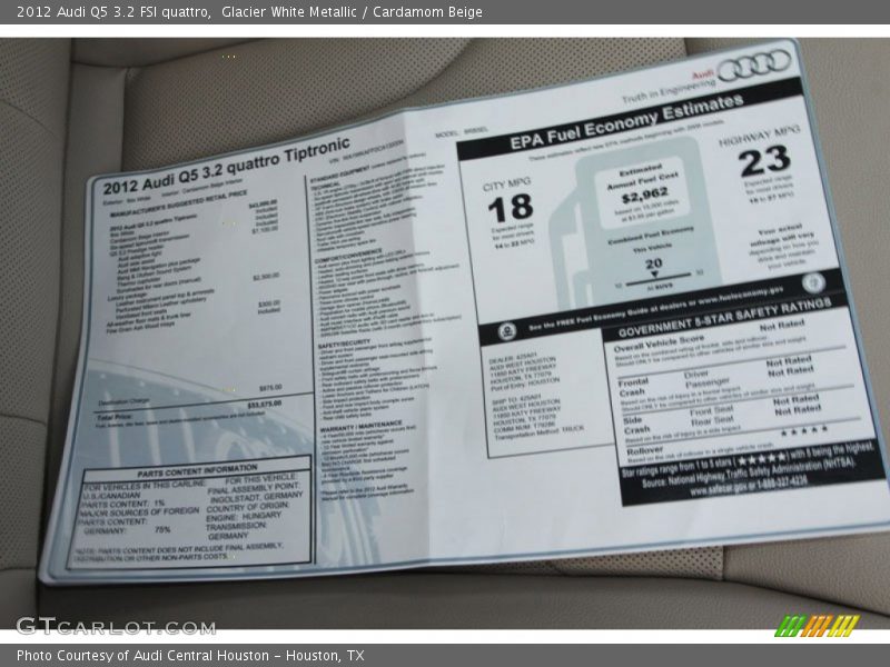 Glacier White Metallic / Cardamom Beige 2012 Audi Q5 3.2 FSI quattro