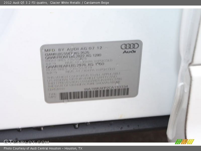 Glacier White Metallic / Cardamom Beige 2012 Audi Q5 3.2 FSI quattro