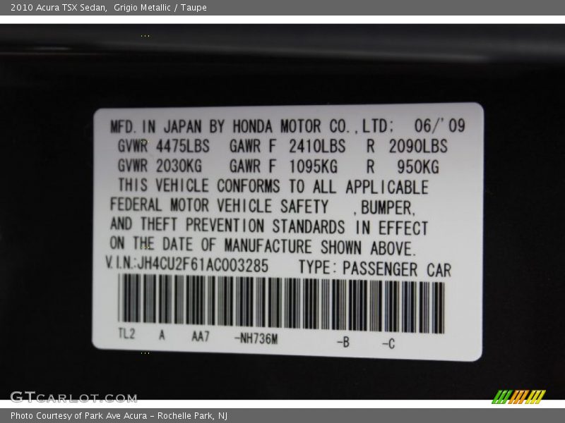 Grigio Metallic / Taupe 2010 Acura TSX Sedan