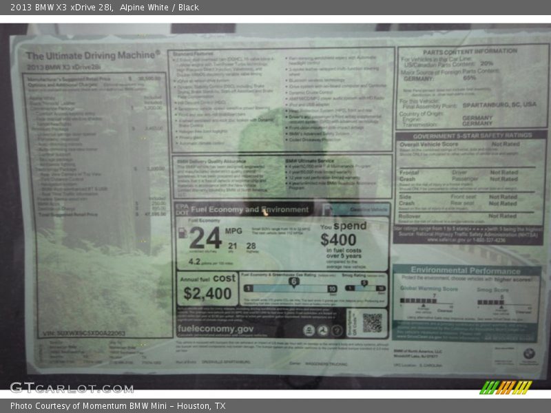 Alpine White / Black 2013 BMW X3 xDrive 28i