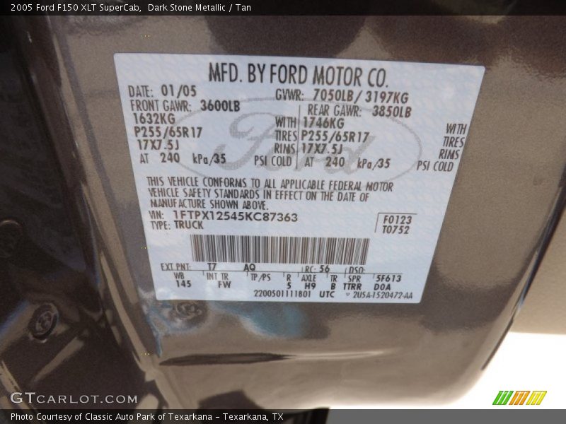 2005 F150 XLT SuperCab Dark Stone Metallic Color Code T7