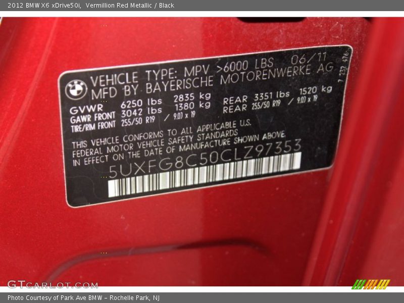 Vermillion Red Metallic / Black 2012 BMW X6 xDrive50i