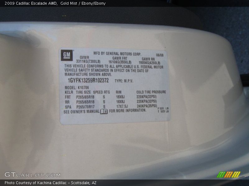 Gold Mist / Ebony/Ebony 2009 Cadillac Escalade AWD