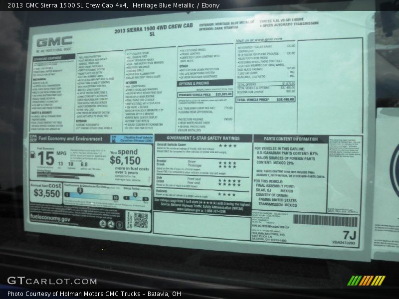  2013 Sierra 1500 SL Crew Cab 4x4 Window Sticker