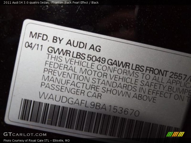 Phantom Black Pearl Effect / Black 2011 Audi S4 3.0 quattro Sedan
