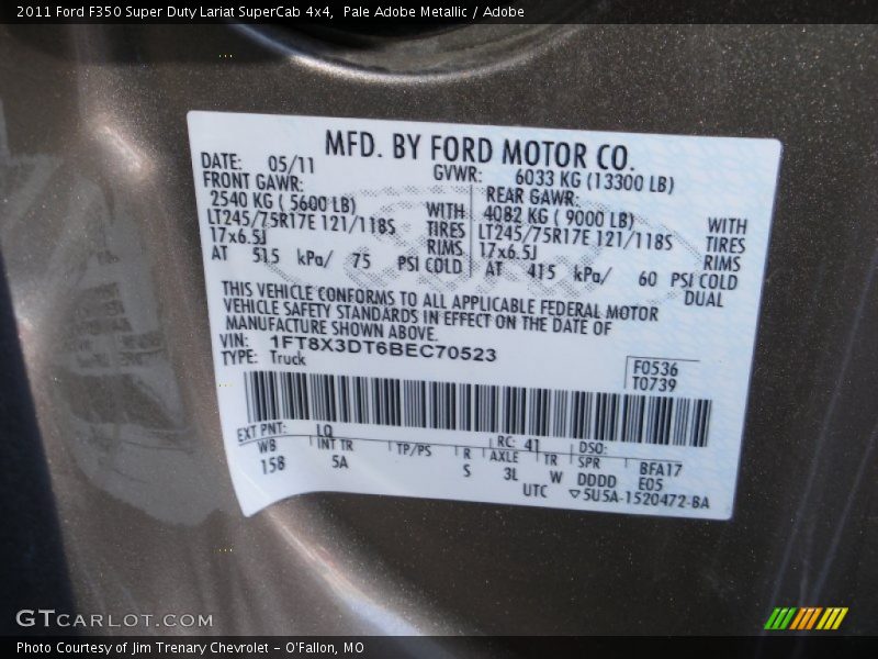 2011 F350 Super Duty Lariat SuperCab 4x4 Pale Adobe Metallic Color Code LQ
