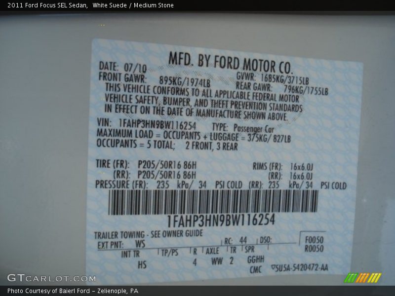 White Suede / Medium Stone 2011 Ford Focus SEL Sedan