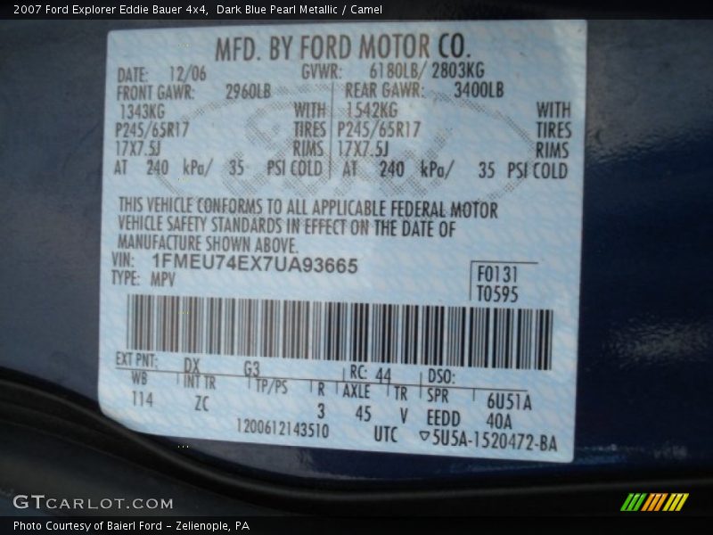 Dark Blue Pearl Metallic / Camel 2007 Ford Explorer Eddie Bauer 4x4