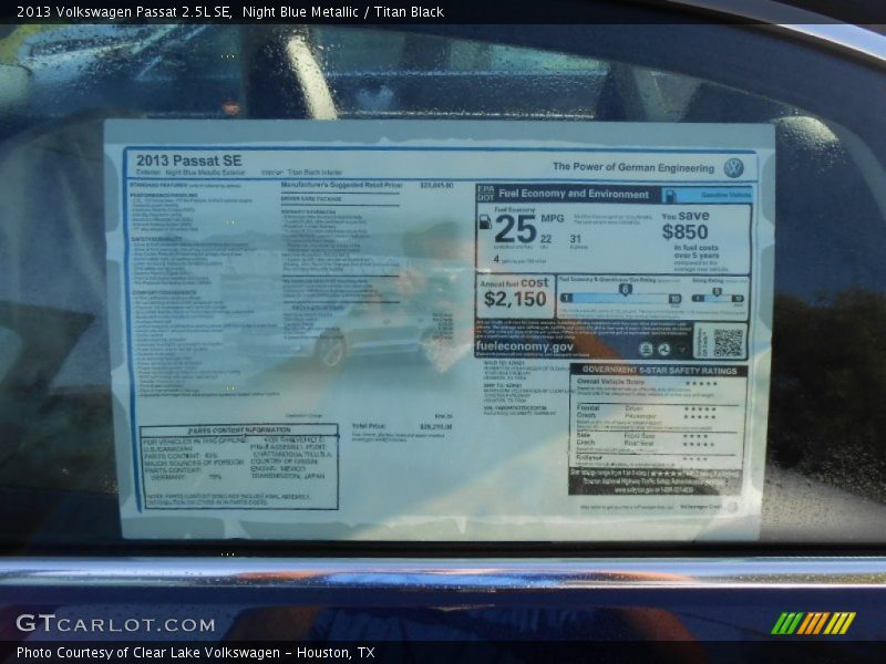 Night Blue Metallic / Titan Black 2013 Volkswagen Passat 2.5L SE