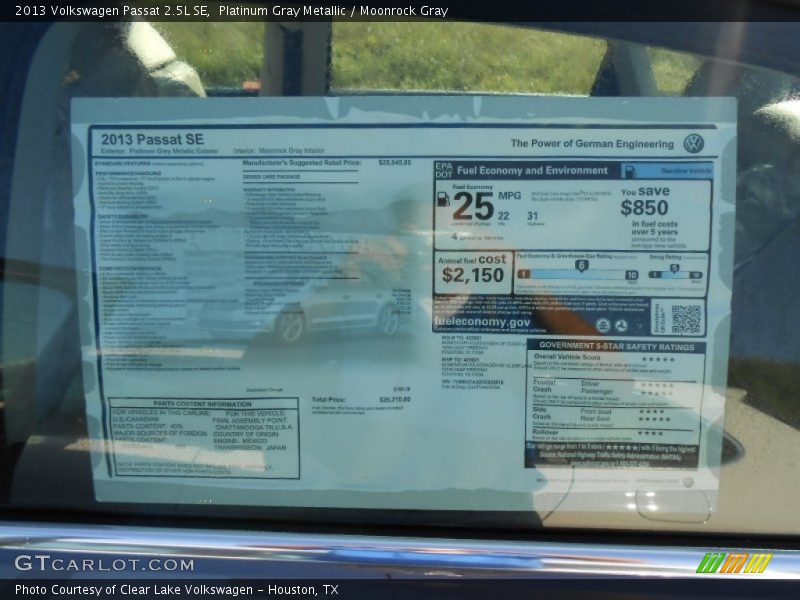 Platinum Gray Metallic / Moonrock Gray 2013 Volkswagen Passat 2.5L SE