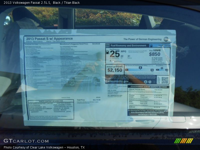 Black / Titan Black 2013 Volkswagen Passat 2.5L S