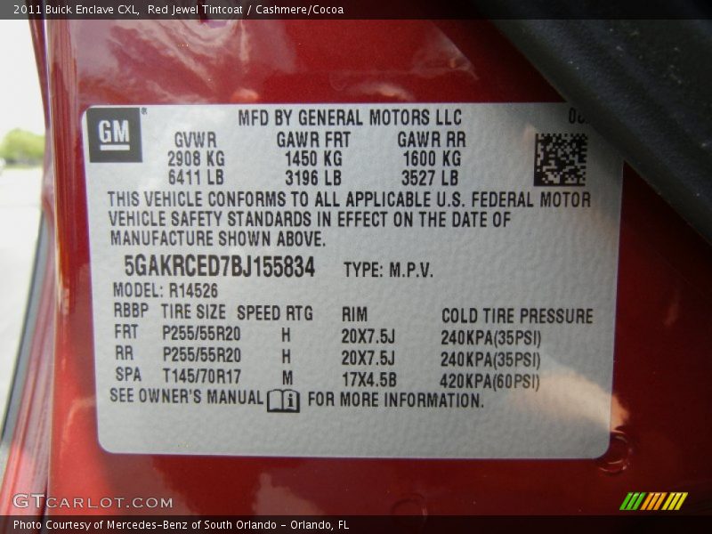 Red Jewel Tintcoat / Cashmere/Cocoa 2011 Buick Enclave CXL