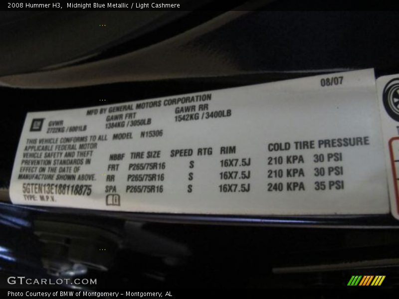 Midnight Blue Metallic / Light Cashmere 2008 Hummer H3