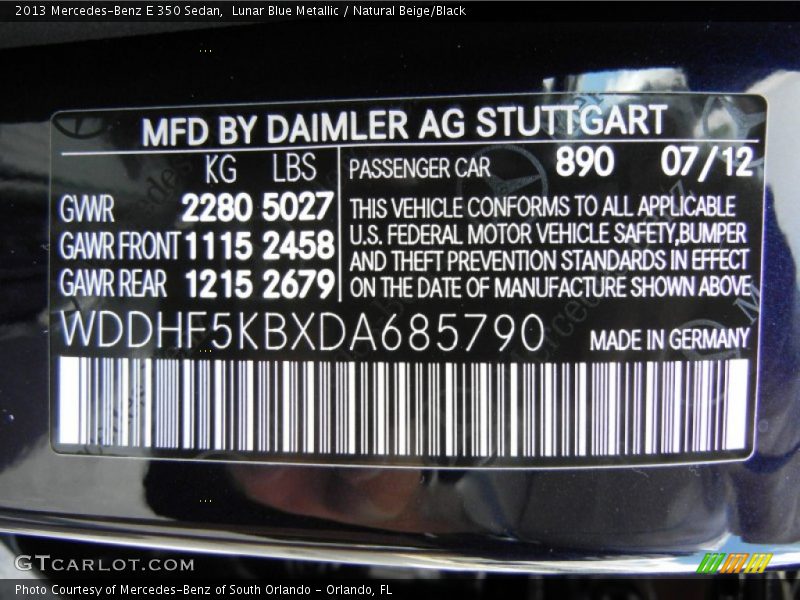 Lunar Blue Metallic / Natural Beige/Black 2013 Mercedes-Benz E 350 Sedan