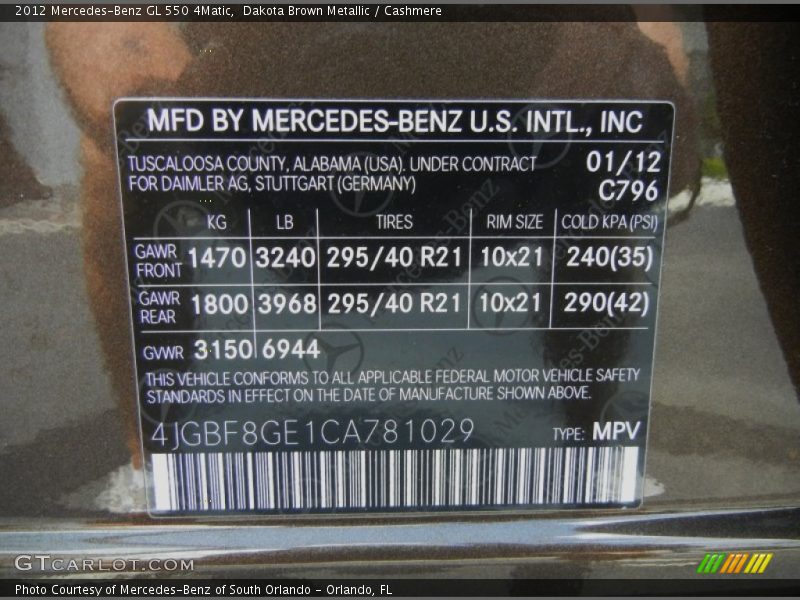 Dakota Brown Metallic / Cashmere 2012 Mercedes-Benz GL 550 4Matic