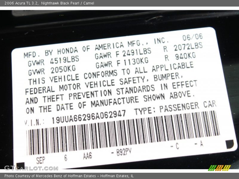 Nighthawk Black Pearl / Camel 2006 Acura TL 3.2