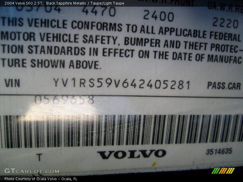 Black Sapphire Metallic / Taupe/Light Taupe 2004 Volvo S60 2.5T