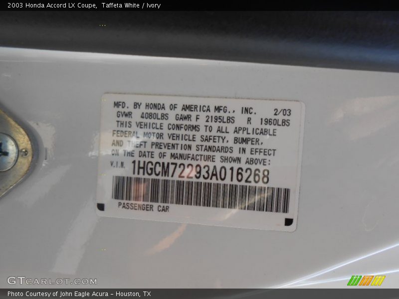 Taffeta White / Ivory 2003 Honda Accord LX Coupe
