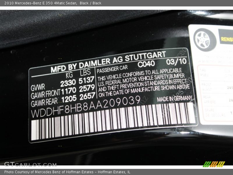 Black / Black 2010 Mercedes-Benz E 350 4Matic Sedan