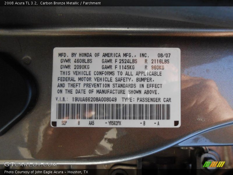Carbon Bronze Metallic / Parchment 2008 Acura TL 3.2