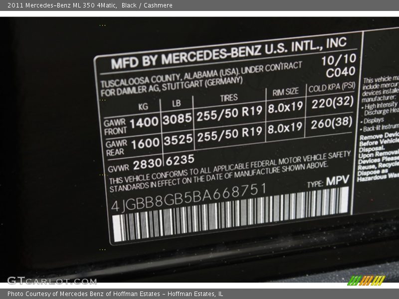 Black / Cashmere 2011 Mercedes-Benz ML 350 4Matic