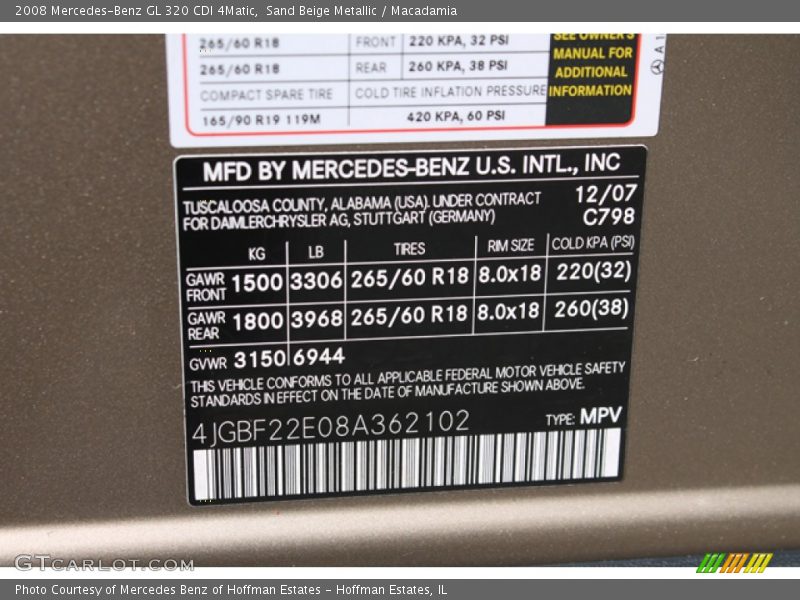 Sand Beige Metallic / Macadamia 2008 Mercedes-Benz GL 320 CDI 4Matic