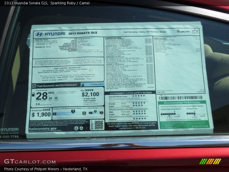 Sparkling Ruby / Camel 2013 Hyundai Sonata GLS