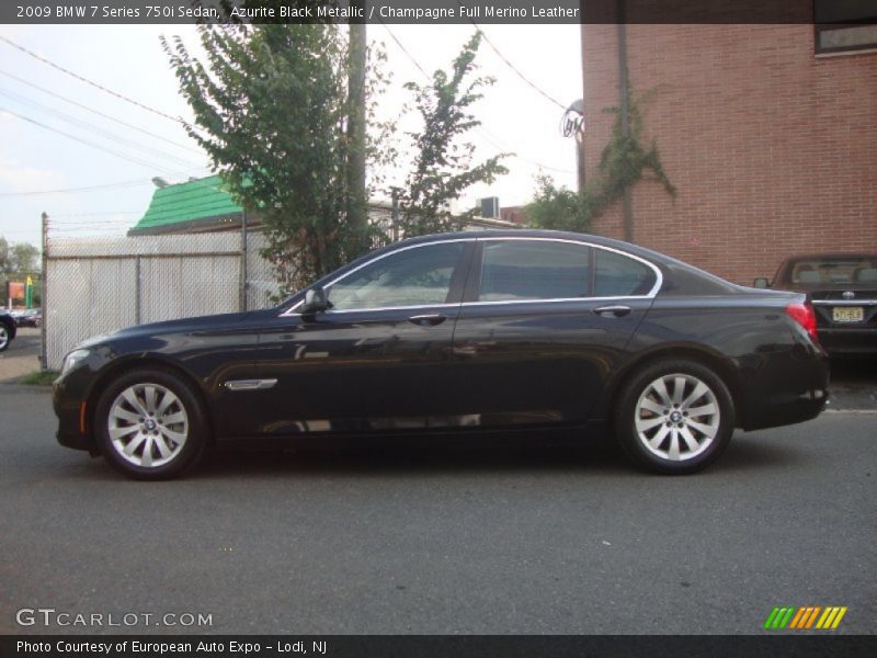 Azurite Black Metallic / Champagne Full Merino Leather 2009 BMW 7 Series 750i Sedan
