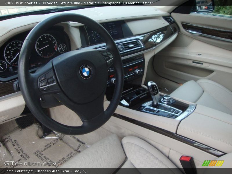Azurite Black Metallic / Champagne Full Merino Leather 2009 BMW 7 Series 750i Sedan