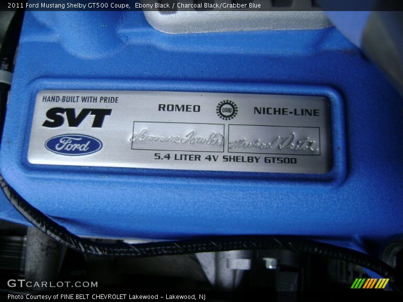 Info Tag of 2011 Mustang Shelby GT500 Coupe