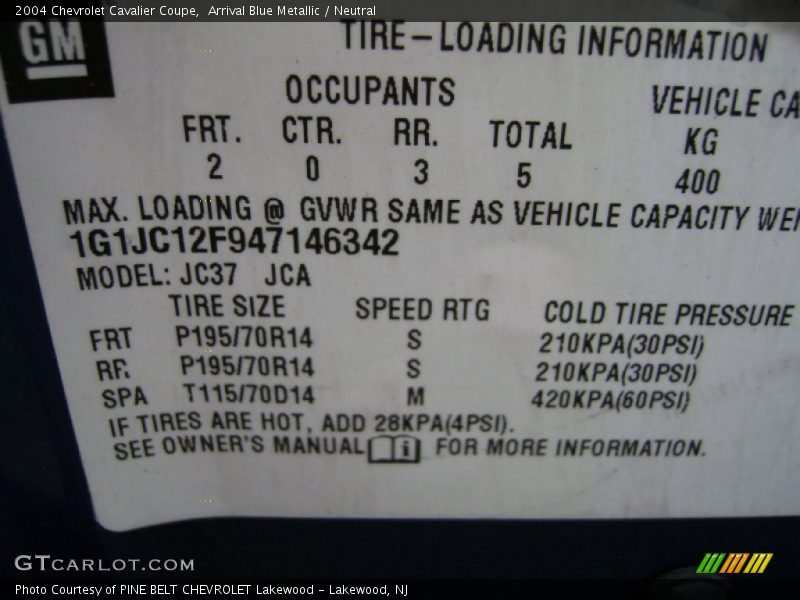 Arrival Blue Metallic / Neutral 2004 Chevrolet Cavalier Coupe