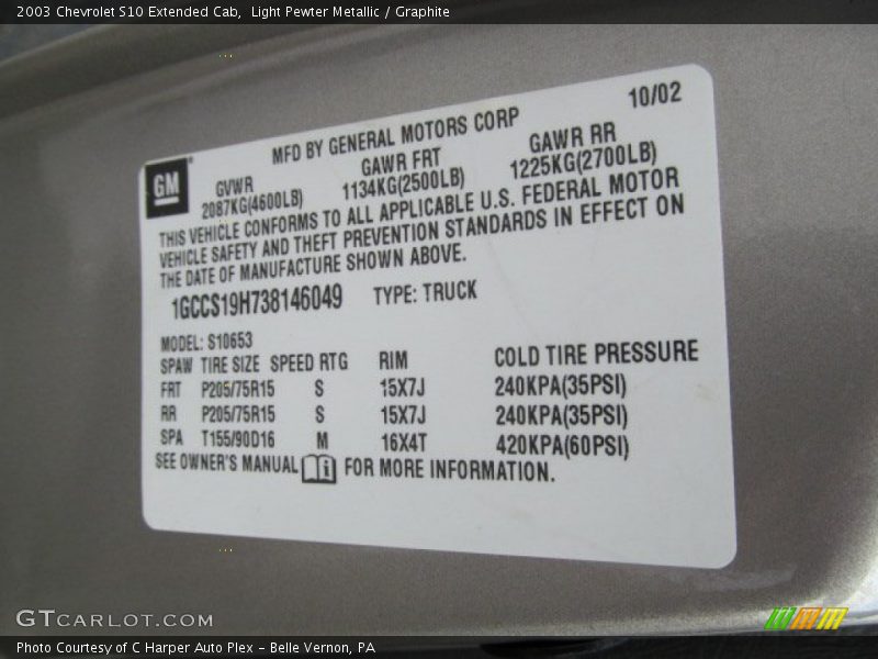Light Pewter Metallic / Graphite 2003 Chevrolet S10 Extended Cab