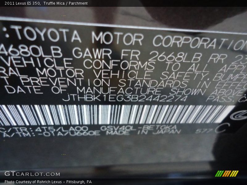 Truffle Mica / Parchment 2011 Lexus ES 350