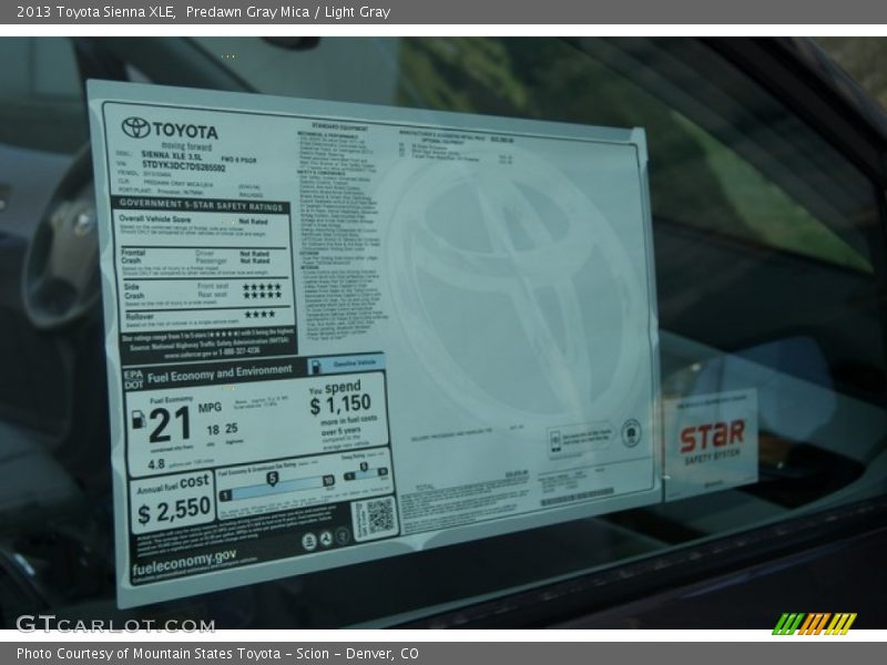 Predawn Gray Mica / Light Gray 2013 Toyota Sienna XLE