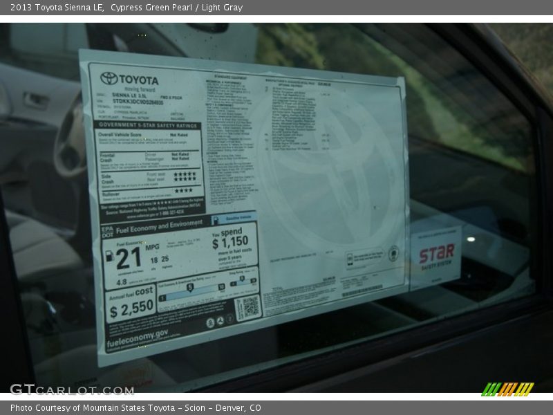Cypress Green Pearl / Light Gray 2013 Toyota Sienna LE