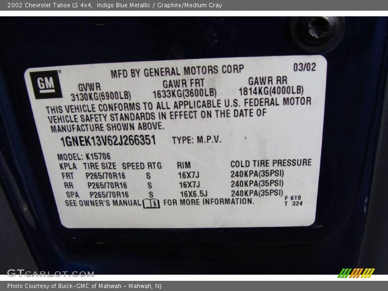 Indigo Blue Metallic / Graphite/Medium Gray 2002 Chevrolet Tahoe LS 4x4