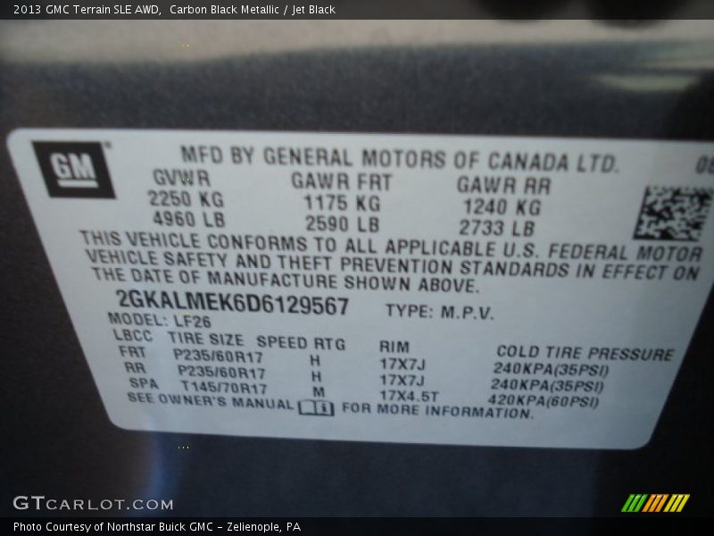 Carbon Black Metallic / Jet Black 2013 GMC Terrain SLE AWD