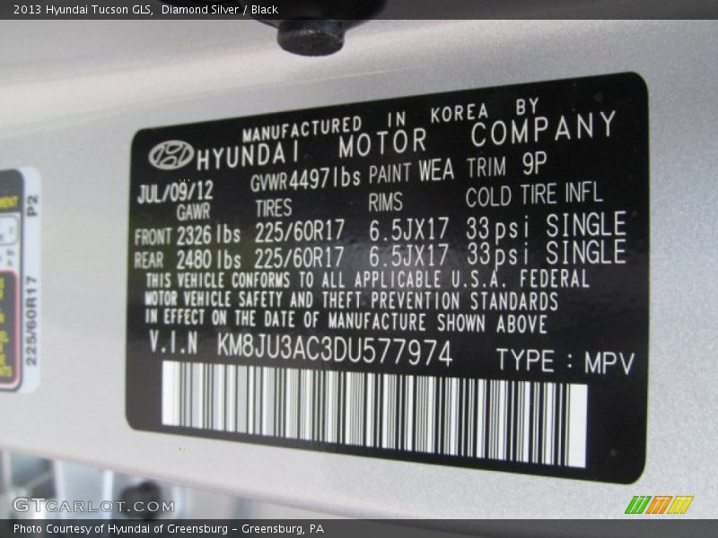 Diamond Silver / Black 2013 Hyundai Tucson GLS