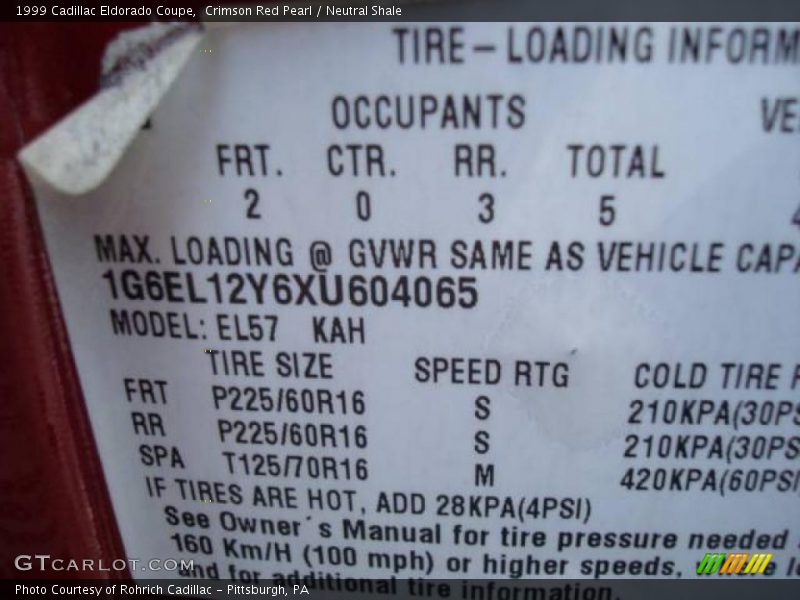 Crimson Red Pearl / Neutral Shale 1999 Cadillac Eldorado Coupe
