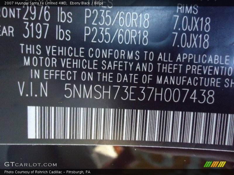 Ebony Black / Beige 2007 Hyundai Santa Fe Limited 4WD