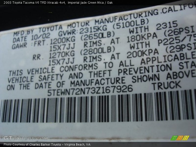 Imperial Jade Green Mica / Oak 2003 Toyota Tacoma V6 TRD Xtracab 4x4